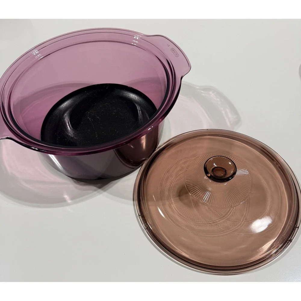 VISIONS by CORNING Cranberry Glass Dutch Oven Casserole Dish with Lid 5L MCM